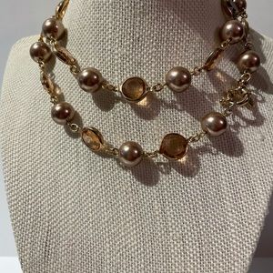 Rose gold pearl and glass beaded necklace classy business cocktail work dressy